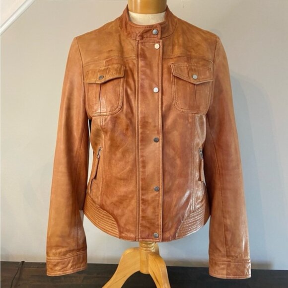 Elie Tahari Women’s Leather Bomber Jacket Size Medium - Picture 1 of 12